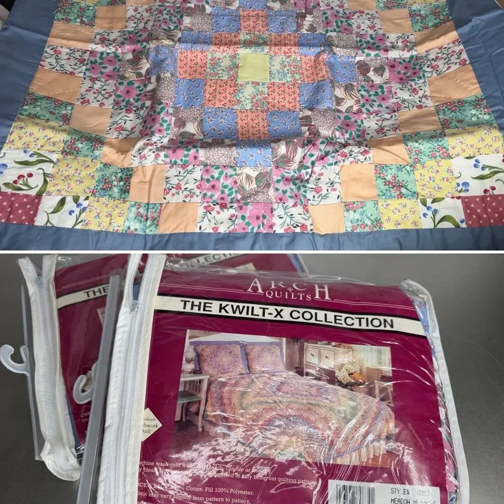 Vintage Arch Quilts ‘Meadow Memories’ Patchwork Pillow Sham Set Of 2 New!